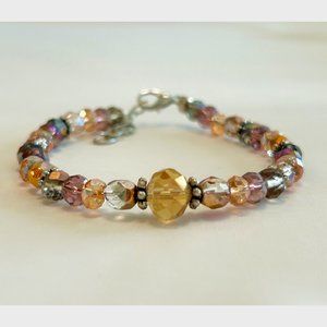 Amber, Purple & Grey Bead Bracelet